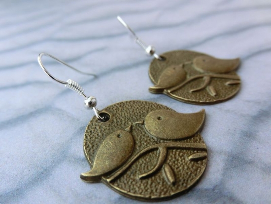 Vögel Ohrringe Spatz Ast Zweig Vogel Paar Liebe 3D